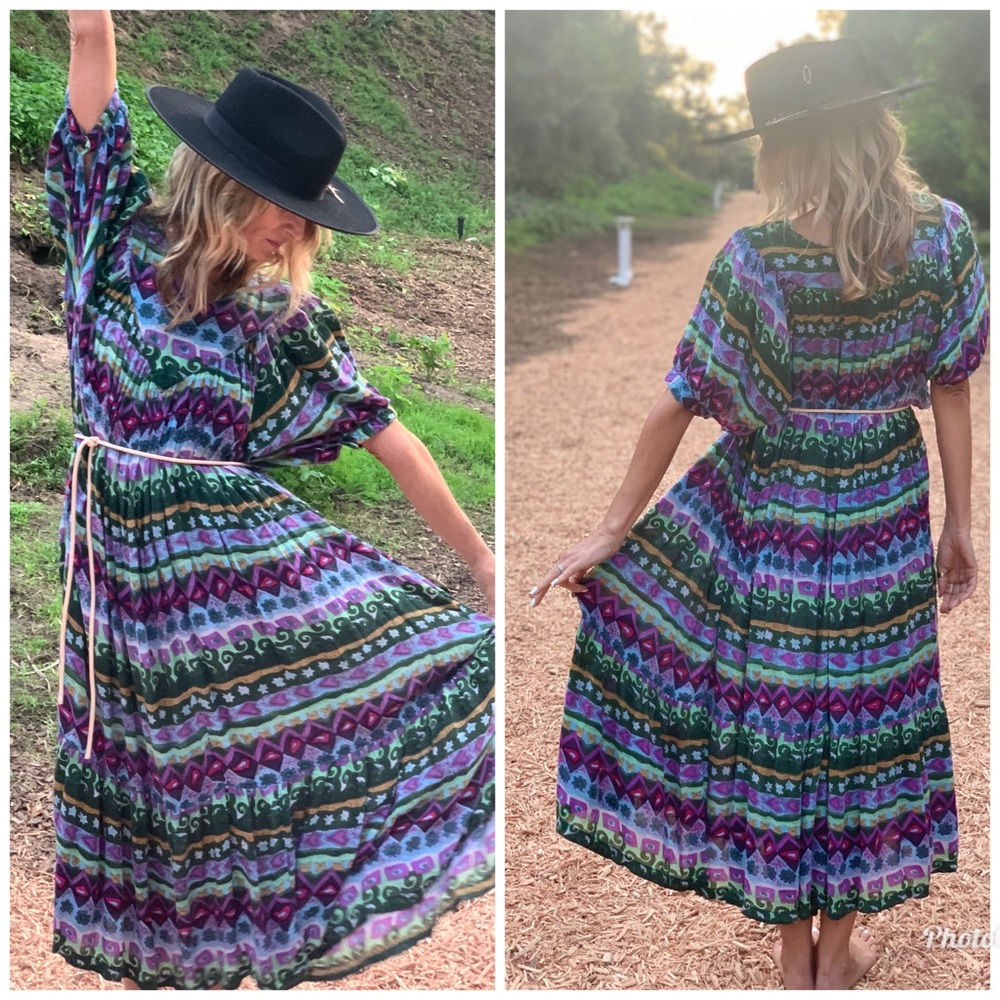 Vintage 70s 80s boho hippie House Dress S M L